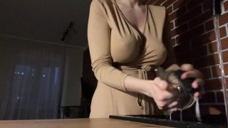 Feralberryy gets fucked hard in the kitchen at night - big tits bouncing, tight pussy, warm cum on tits pov