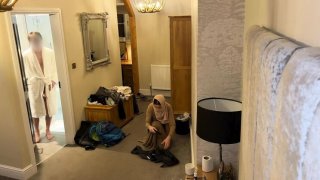 Arab maid gives sloppy blowjob to boss after getting caught stealing - cum in mouth hotel sex